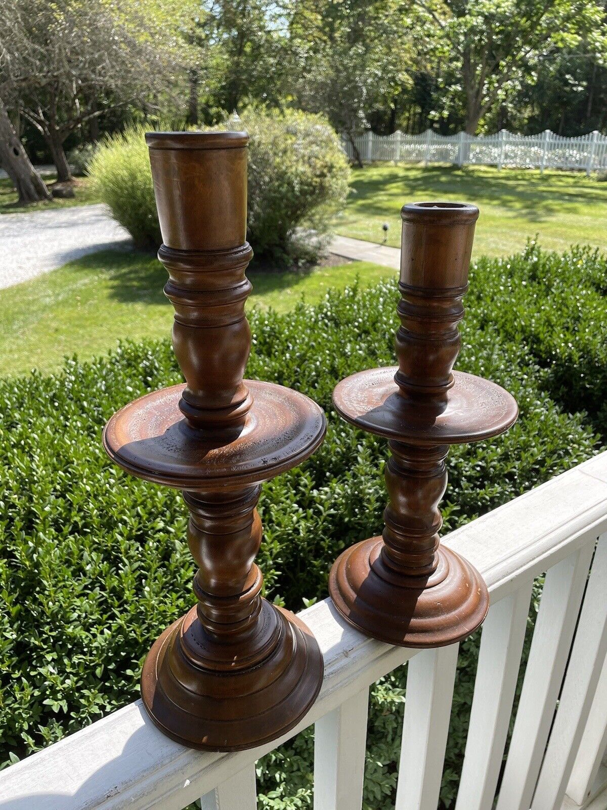 Vintage Pair Wooden Candlesticks Large French Country Candle Holders