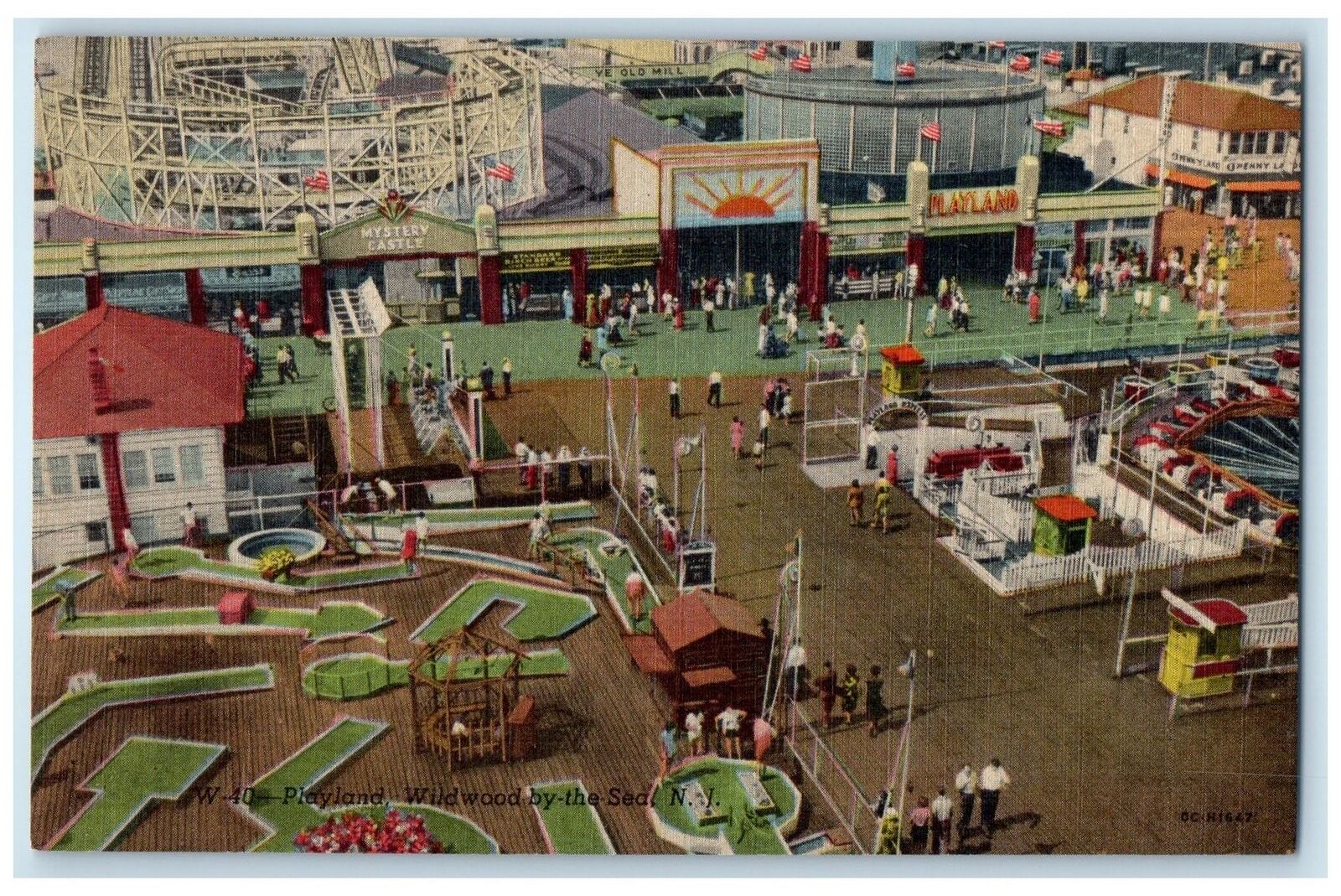 c1940\'s Bird\'s Eye View Playland Wildwood By The Sea NJ Miniature Golf Postcard