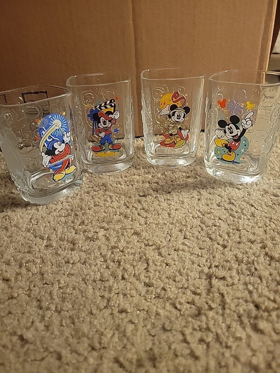 2000 Walt Disney World McDonald\'s Mickey Mouse Square Glasses Set of 4 Vintage