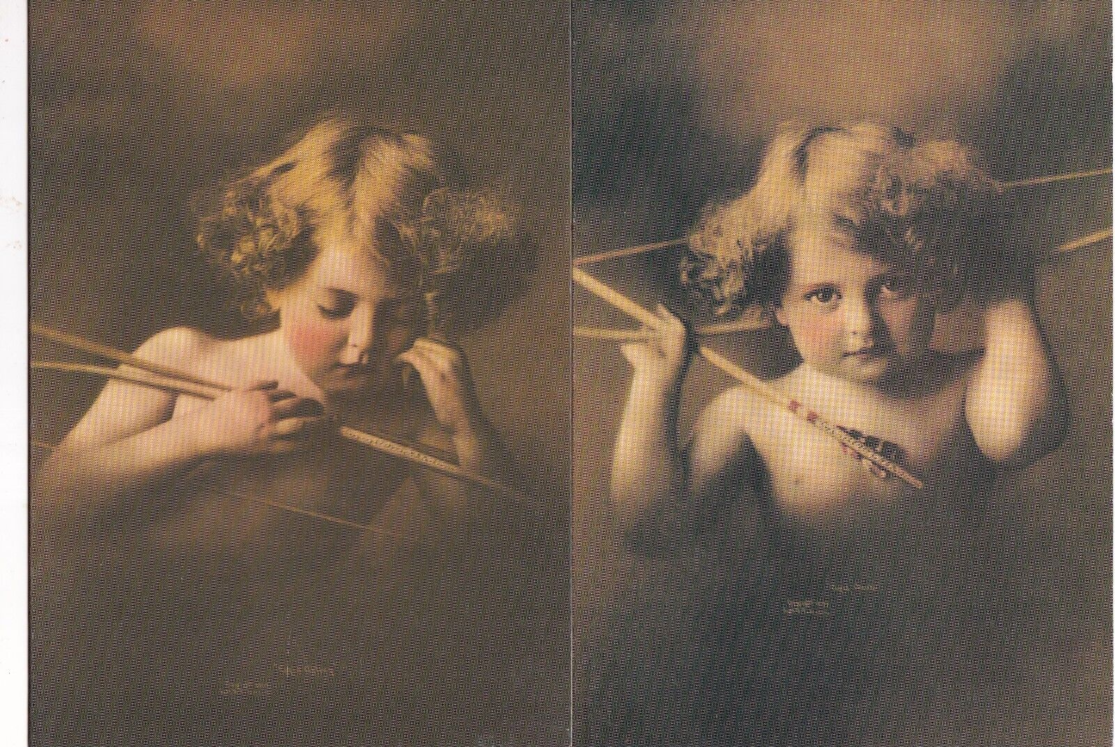 Vintage REPRODUCTION 5 x 7 Victorian Style Greeting Card -Cupid Awake Asleep