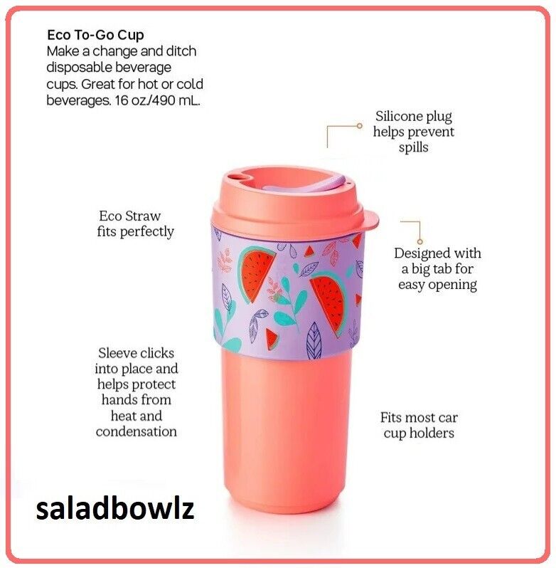 TUPPERWARE New 16oz ECO TO GO CUP Reusable Hot or Cold Beverages Pink/Purple
