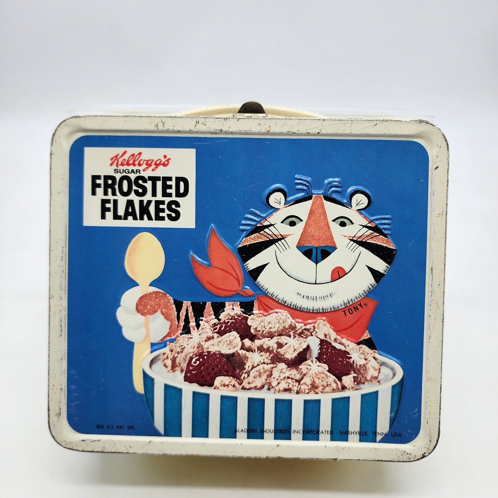 1969 Aladdin Kelloggs Cereal Metal Lunchbox & Thermos Rice Krisps Frosted Flakes