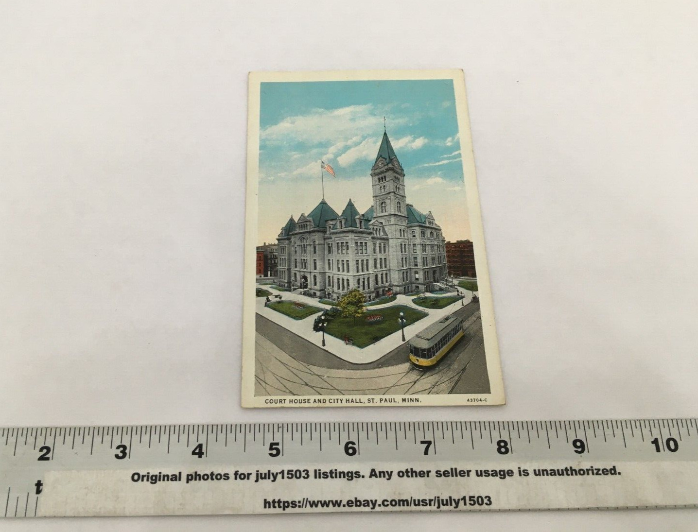 Vintage Court House & City Hall, St. Paul, Minn Yellow Trolley Postcard UNPOSTED