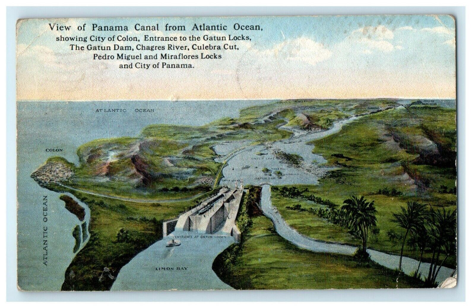 Aerial View Of Panama Canal From Atlantic Ocean Waterway Santa Cruz CA Postcard