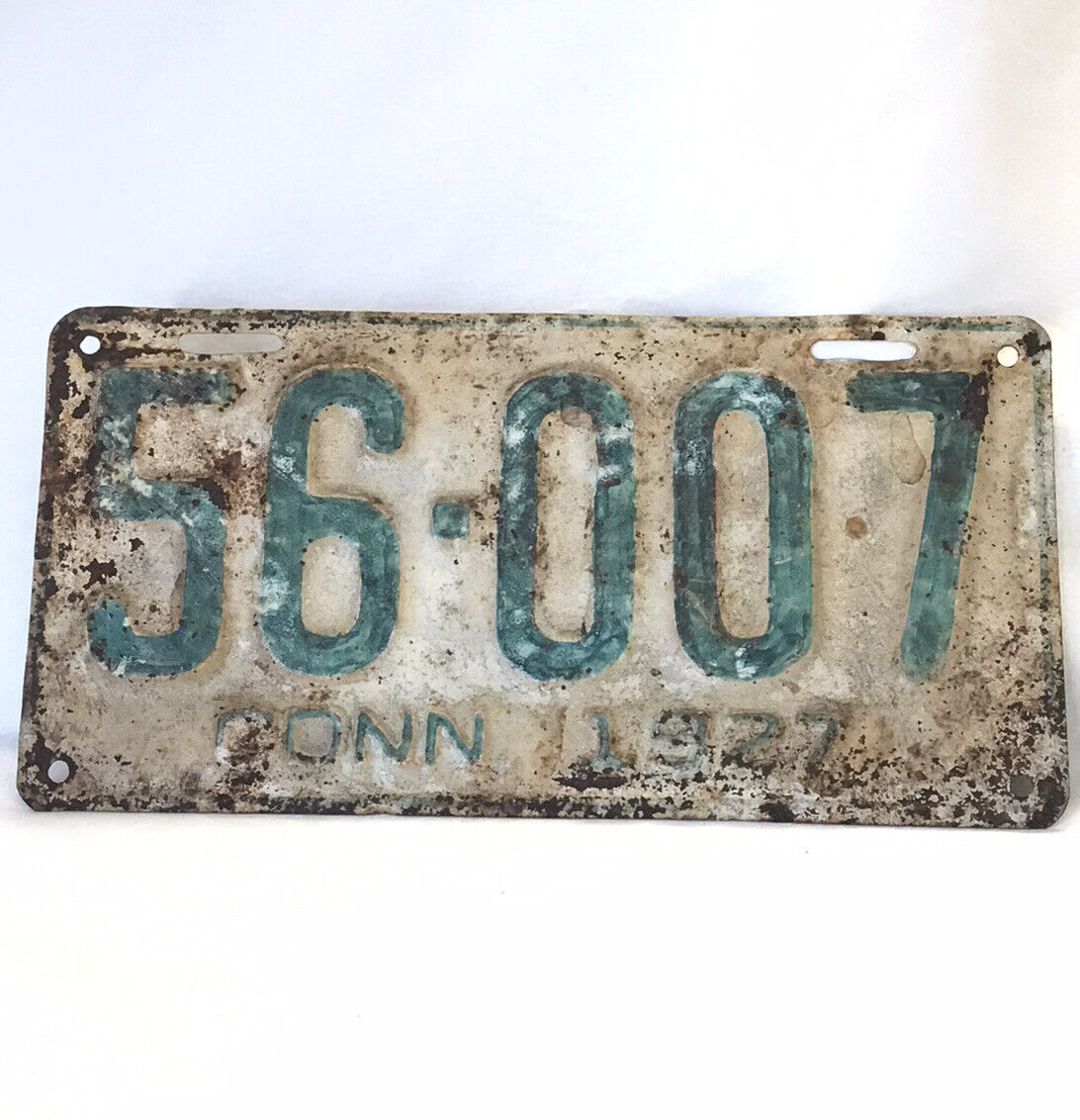 Antique 1927 Connecticut License Plate CONN. 56-007 CT auto car tag