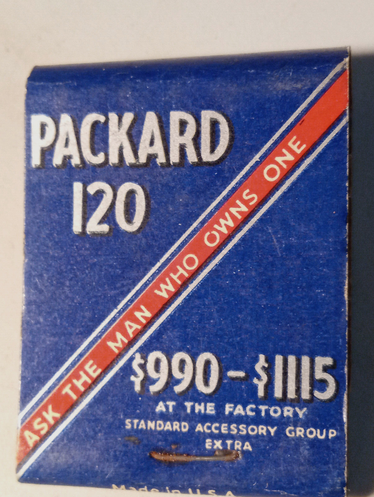 FULL - 1930's PACKARD 120 Car Matchbook. Unused & Unstruck. EX MINT