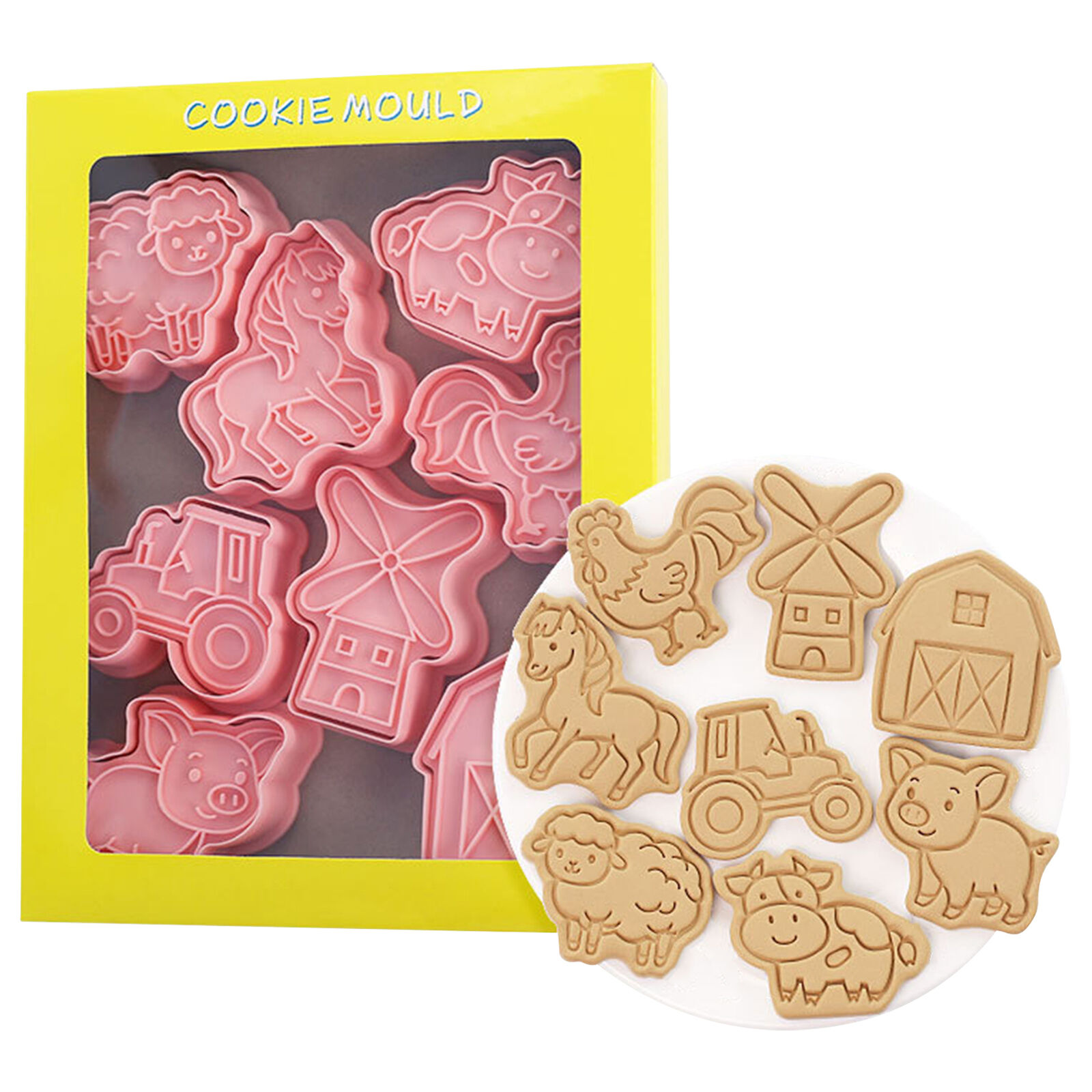8PCS DIY Cookie Cutter Stamps Set Farmhouse Style Biscuit Cutters for Baking