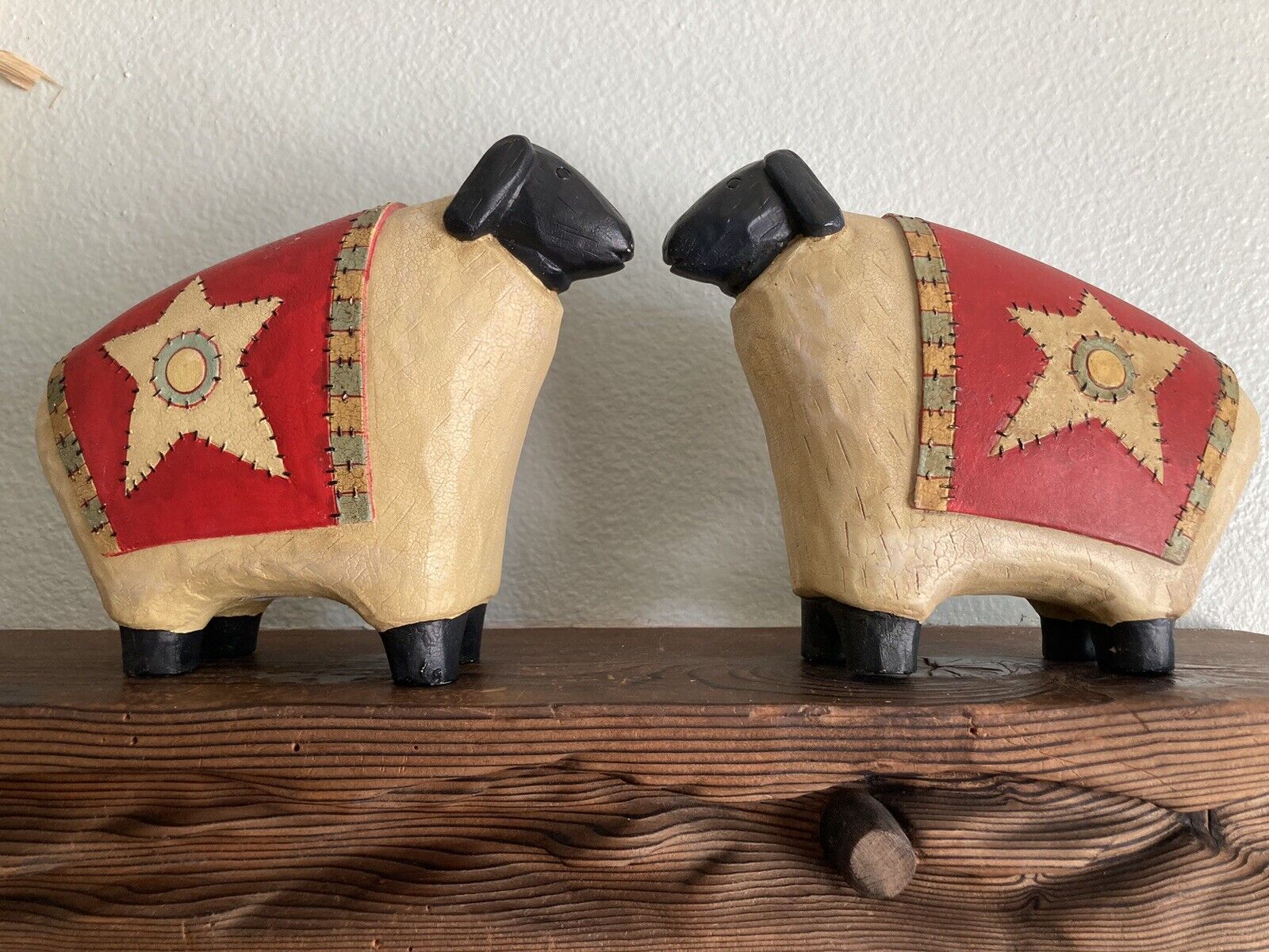 Set of 2 Country Side Black Sheep Figures Classic for Farm or Ranch Folk Art
