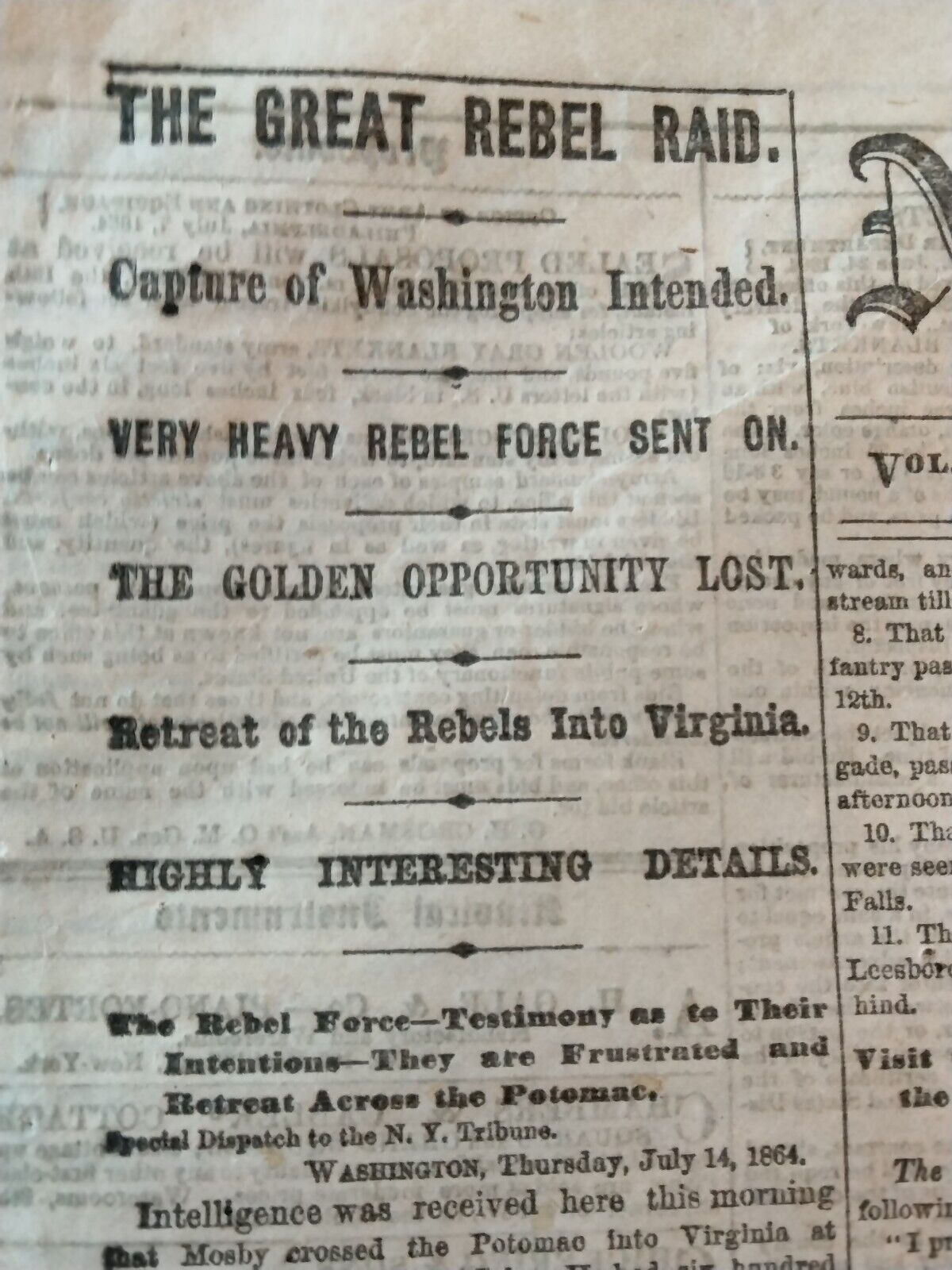 Civil War Newspapers-  BATTLE OF FORT STEVENS, WASHINGTON D.C. - THE REBEL RAID