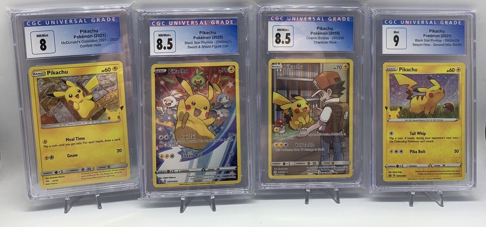 (4) Pokémon TCG Pikachu Graded Card Bundle CGC Character Rare And Promos