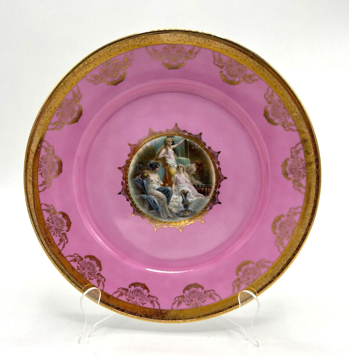 1930 JWK PINK & GOLD Porcelain 10 5/8 inch Goddesses Cabinet Plate West Germany