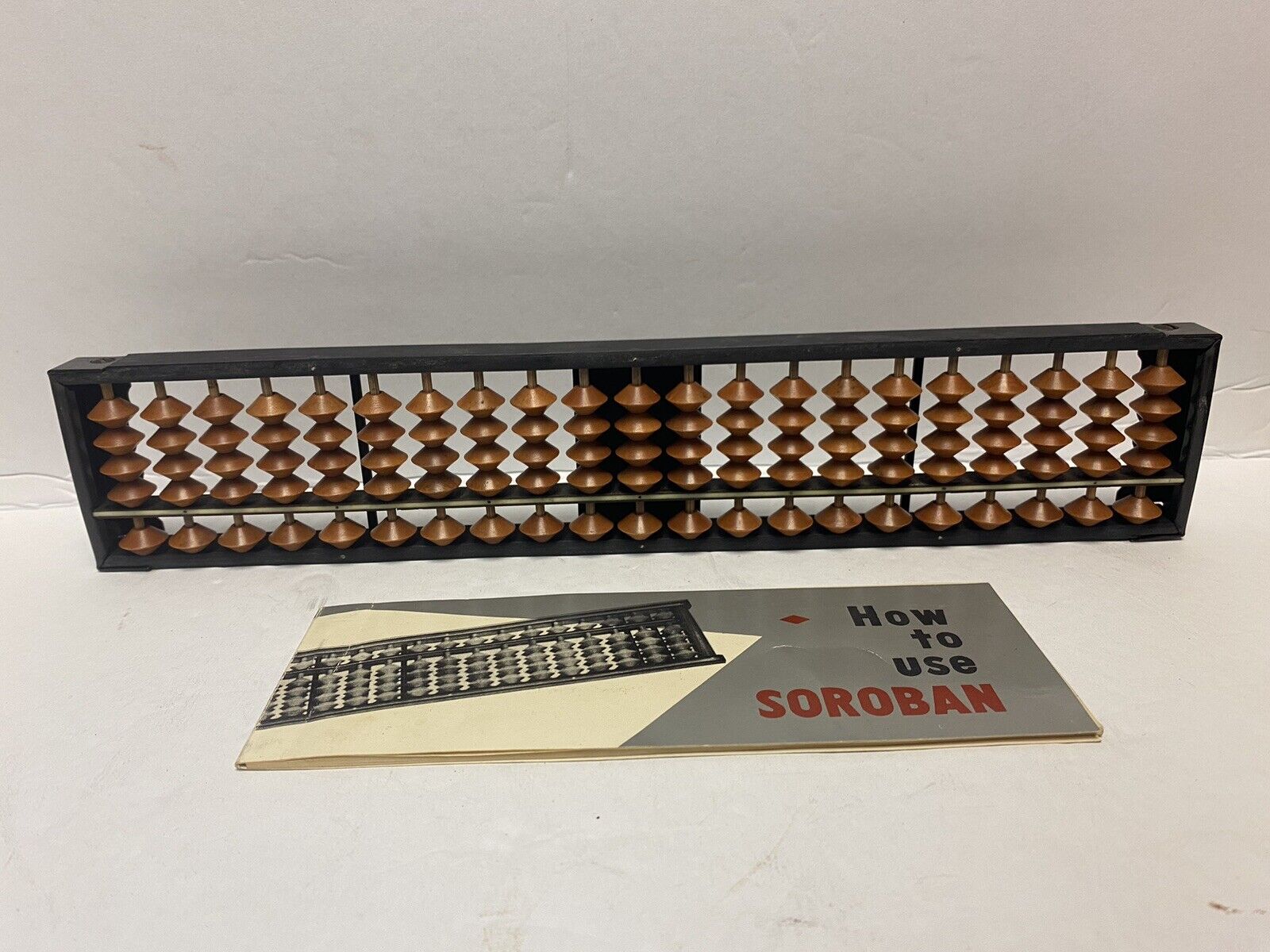 Vintage Tomoe Soroban Wood Abacus with Instructions Counting Tool