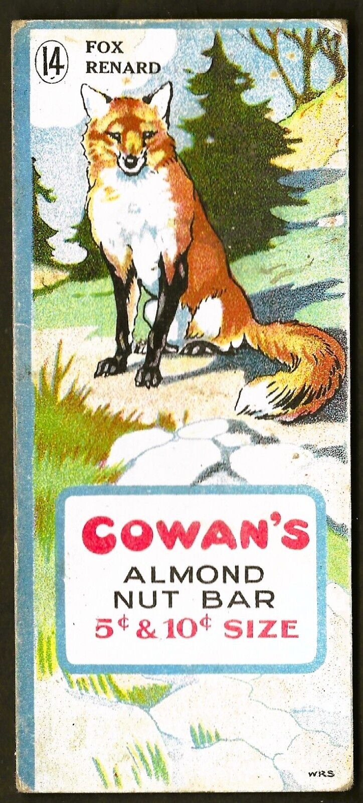 1920s FOX Chocolate Card COWANS Animals V2 Cowan ALMOND NUT BAR #14