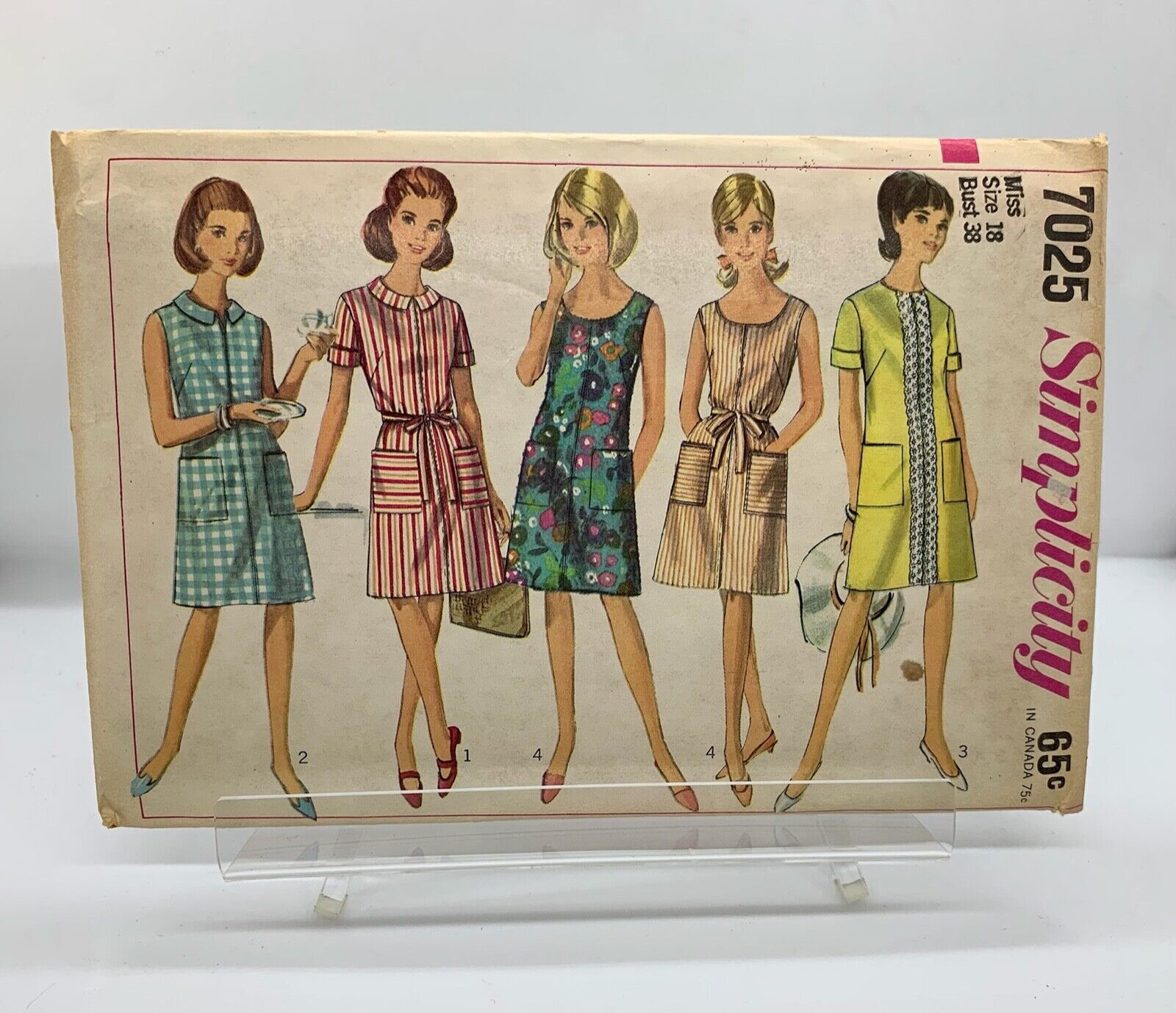 Vintage Simplicity 7025 Misses’ & Women’s One-Piece Dress With 2 Necklines Sz 18