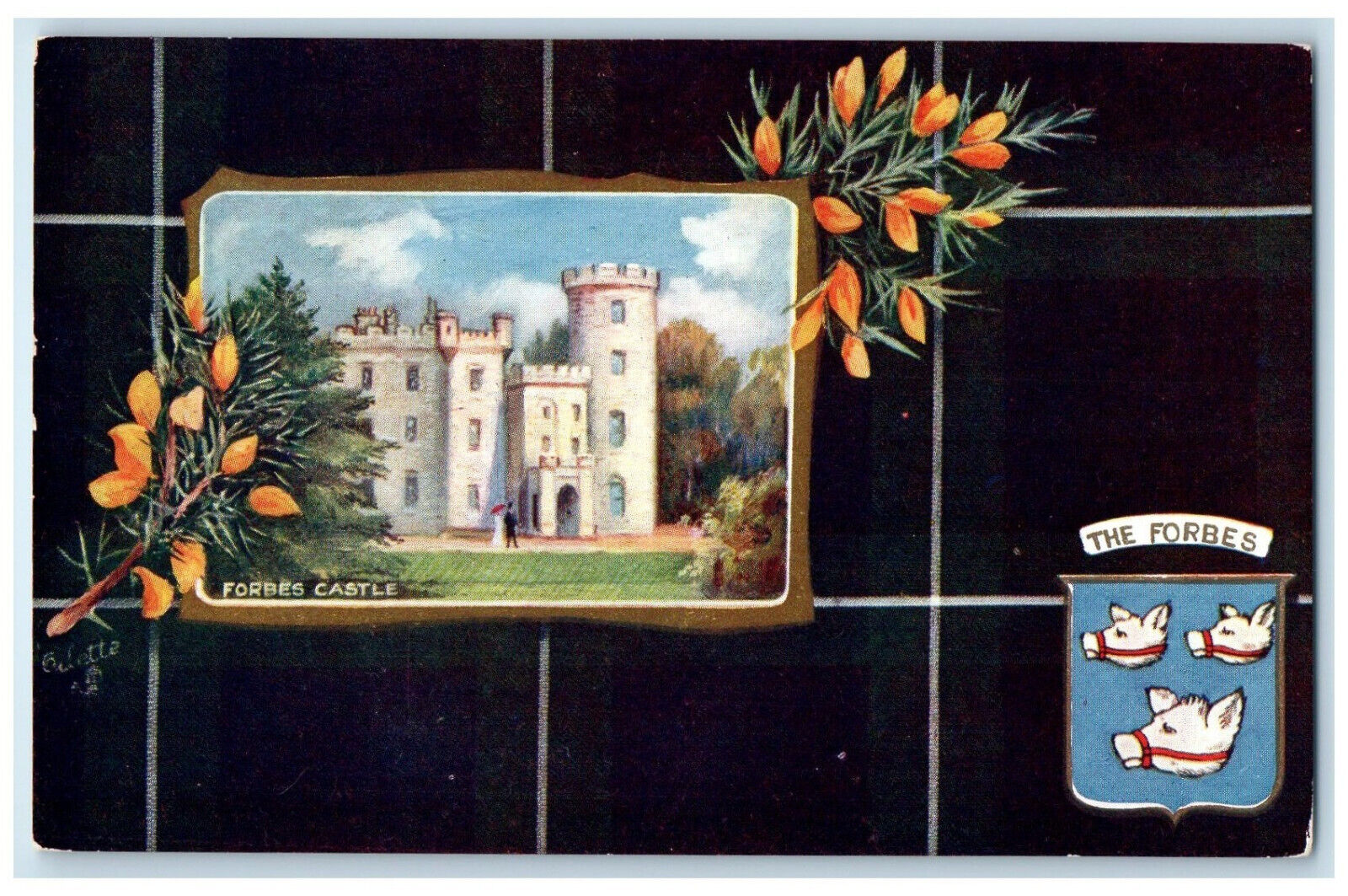 c1910 Forbes Castle Clans Aberdeenshire Scotland Oilette Tuck Art Postcard