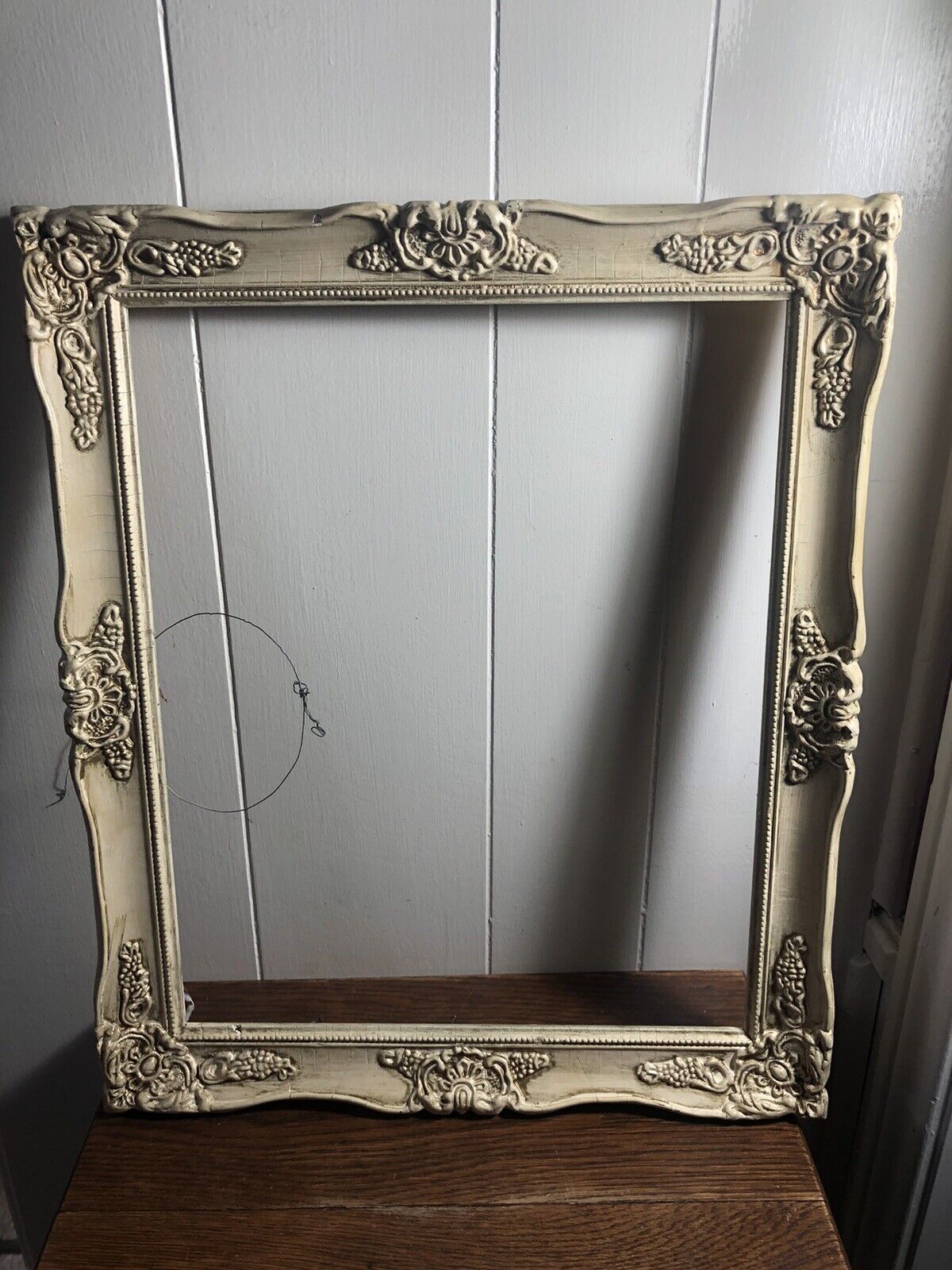 Vintage 19 x 16 Shabby Chic Ornate Cream Picture Frame Holds 13 x 16