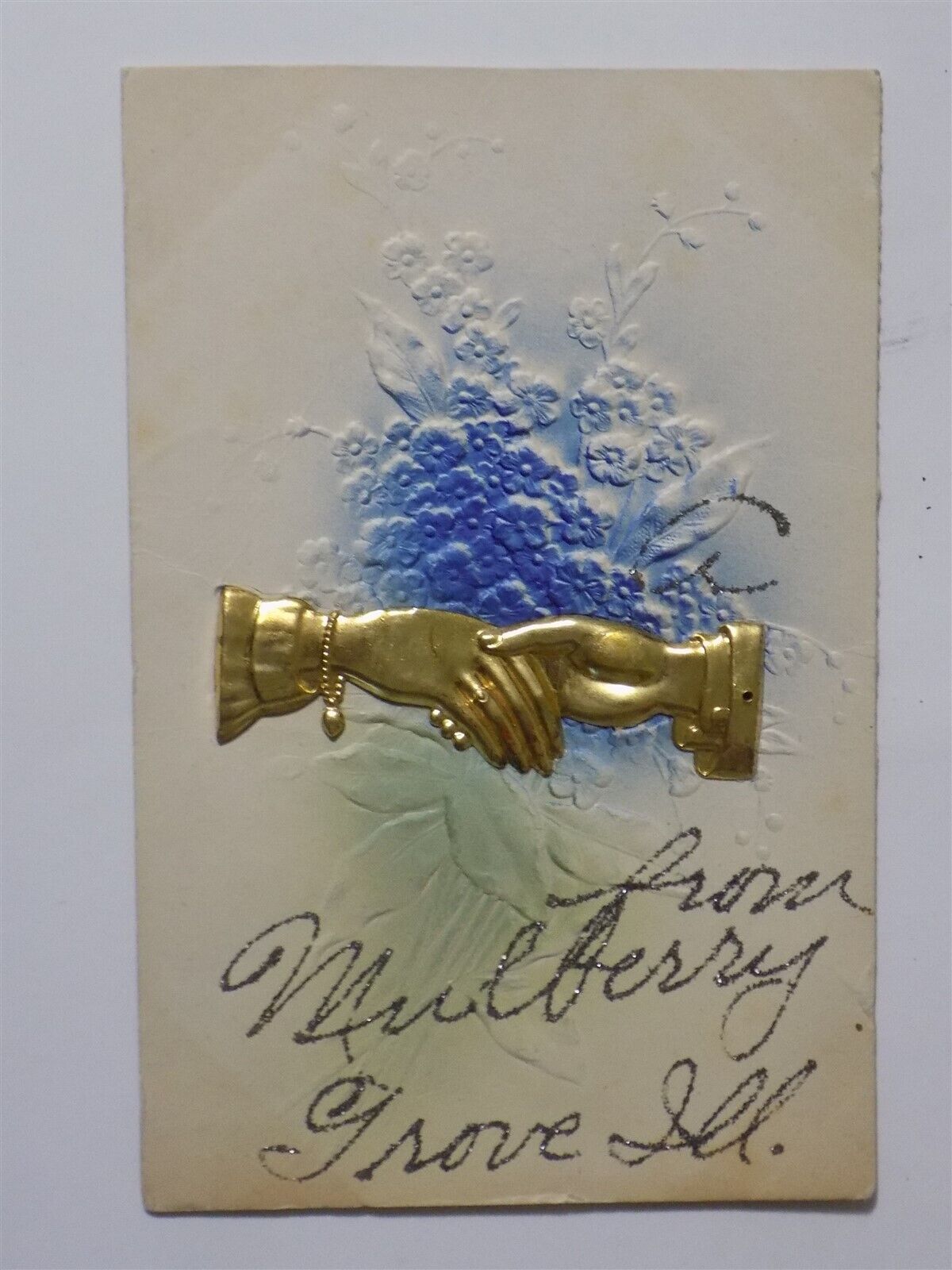 Mulberry Grove, Illinois IL ~ Greetings Hands 1908 EMBOSSED L735