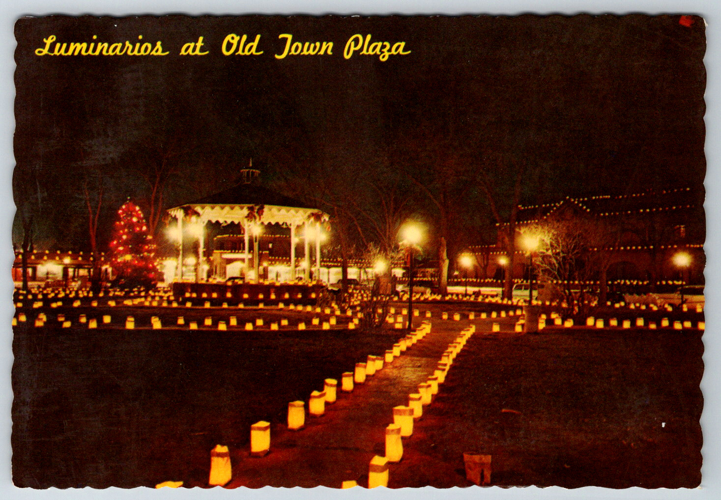 c1980s Luminous Old Town Plaza Night Albuquerque New Mexico Vintage Postcard