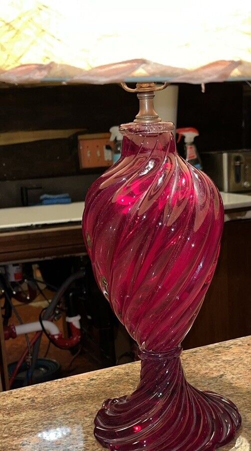Barovier Toso Murano Glass Lamp MCM 1960's Red Cascading Swirl Skirt Heavy 23”