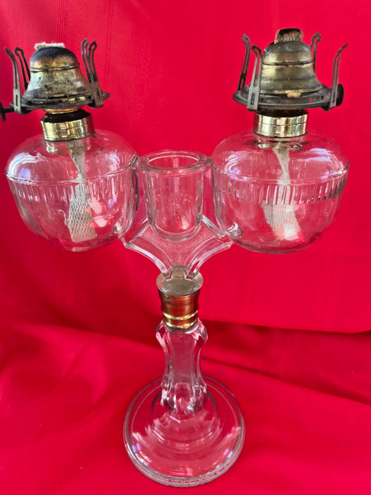 Antique 1870 RARE Signed Ripley Wedding Oil Lamp Kerosene #1 Oil Burners Wicks
