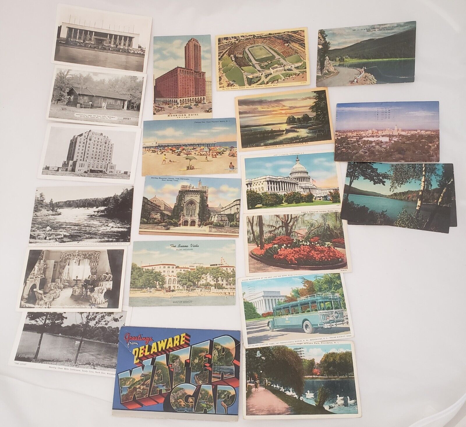 Lot 20 Postcards RPPC Photos B&W Linen Chrome Souvenir Large Letter