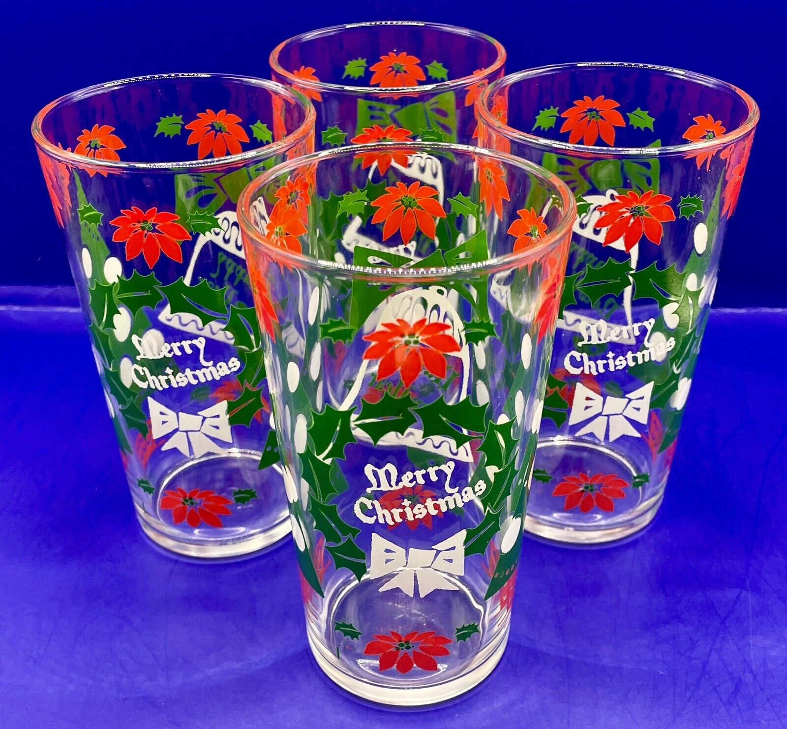 Set Of 4 Vintage Holiday Glasses Merry Christmas Happy New Year
