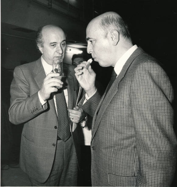 Italian politicians Giorgio Napolitano and Ciriaco De Mita eating - 1970 Photo