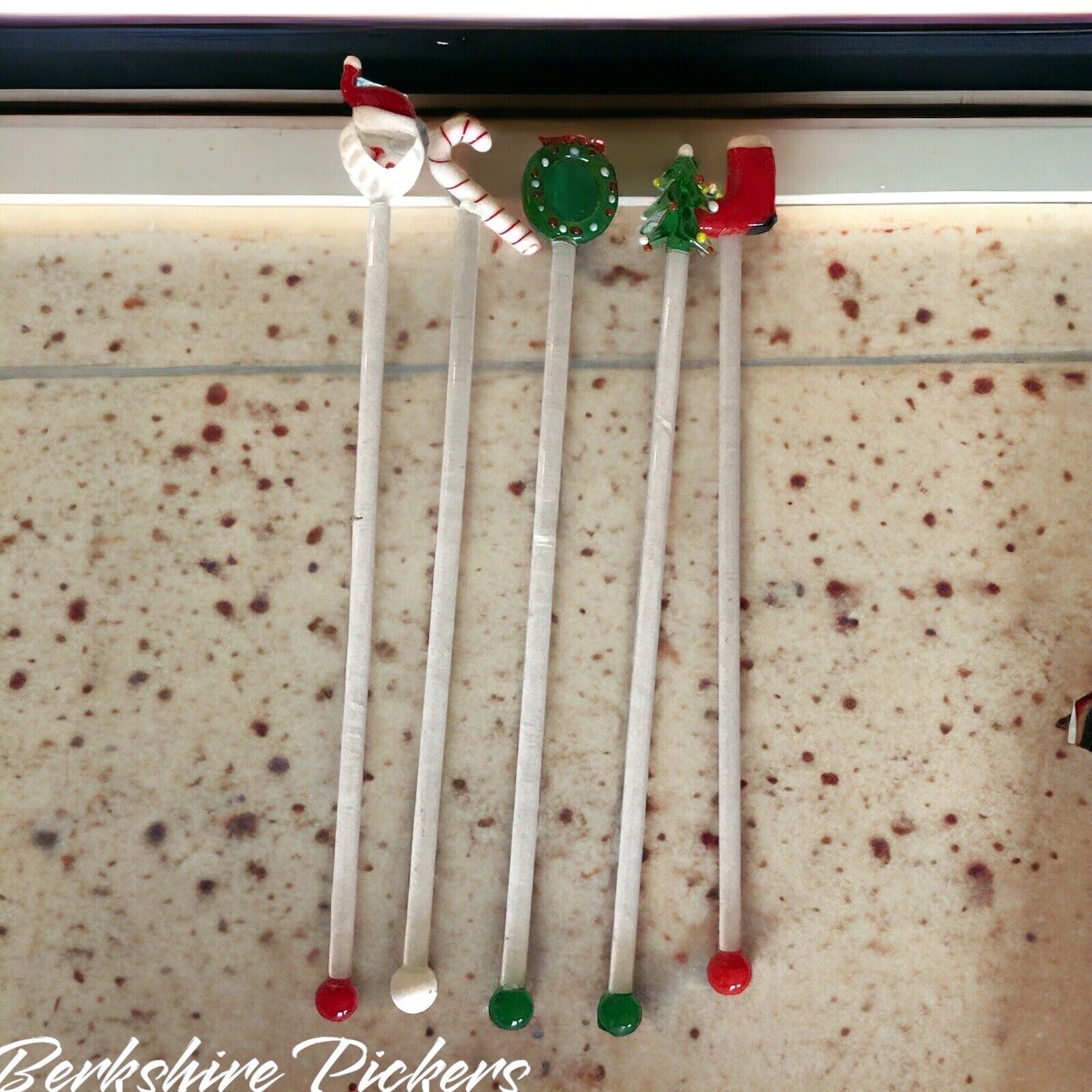 Vintage Handblown Glass Christmas Tree Swizzle Stir Sticks Bar Ware set of 5