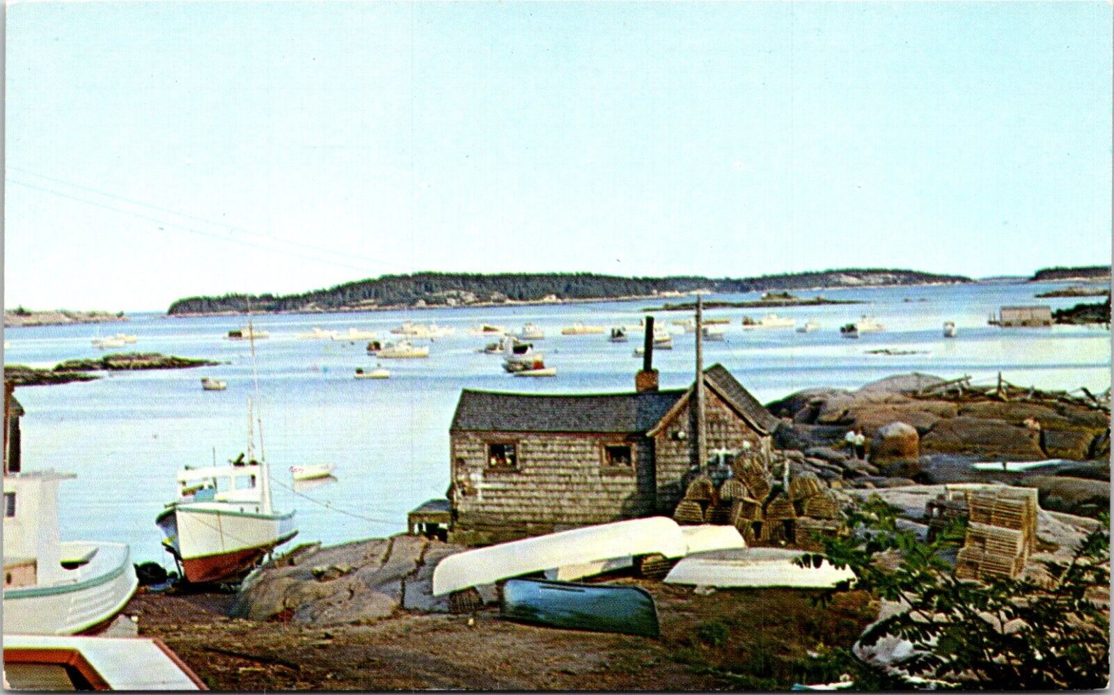 Postcard Lobster Gear Fishing Boats Harbor Maine D64