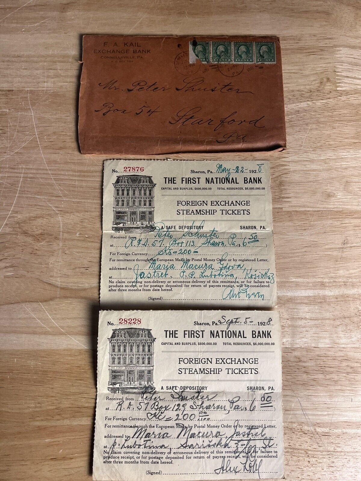 ANTIQUE 1928  FOREIGN EXCHANGE STEAMSHIP 2 TICKETS 