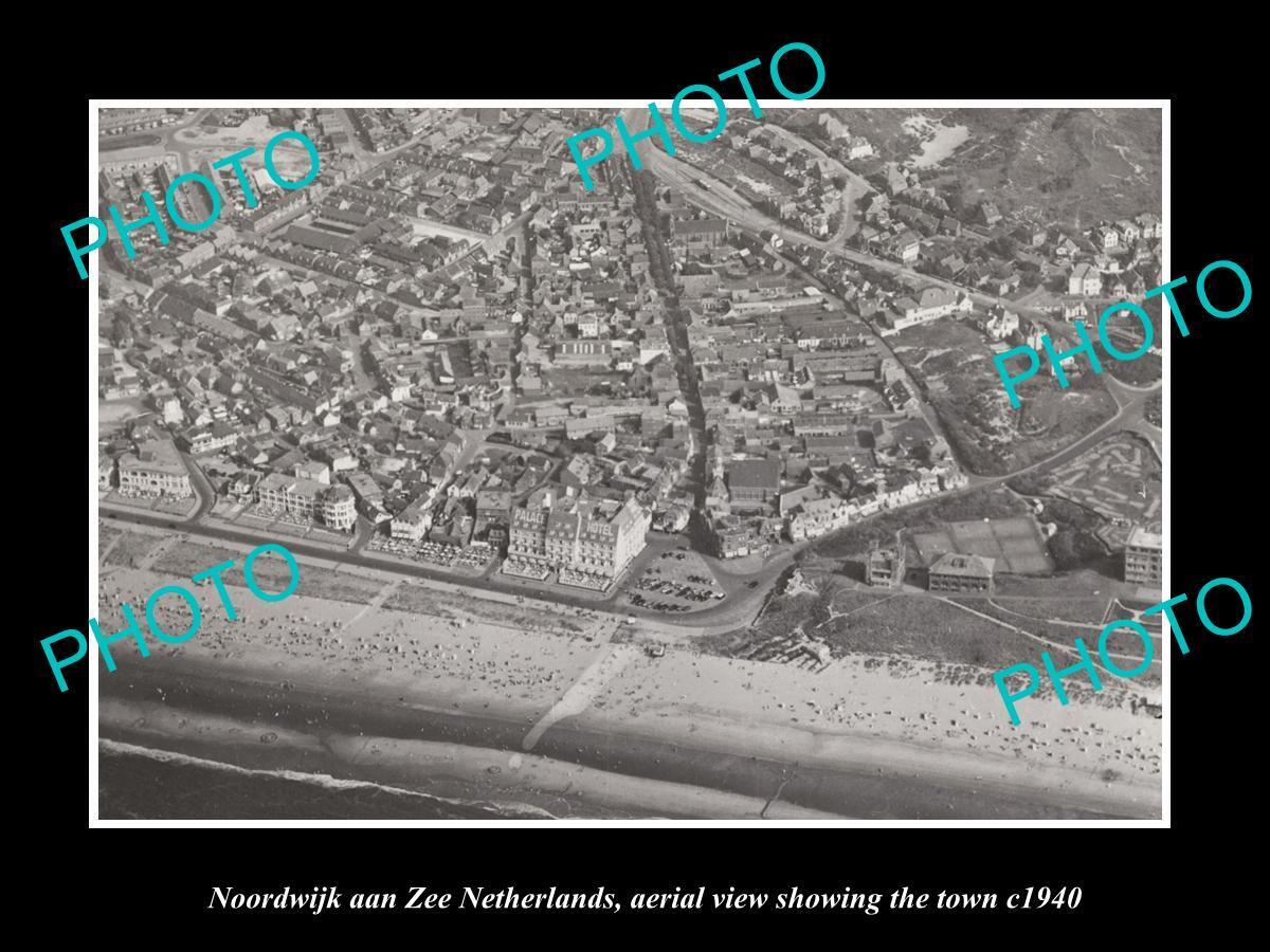 OLD LARGE HISTORIC PHOTO NOORDWIJK ANN ZEE NETHERLANDS TOWN AERIAL VIEW c1940