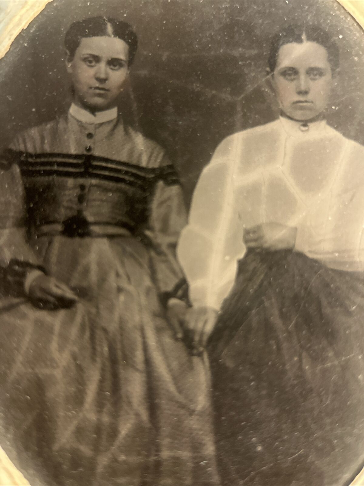Unique Civil War Era Tintype of Two Women Old World Style Clothes Cica 1860’s