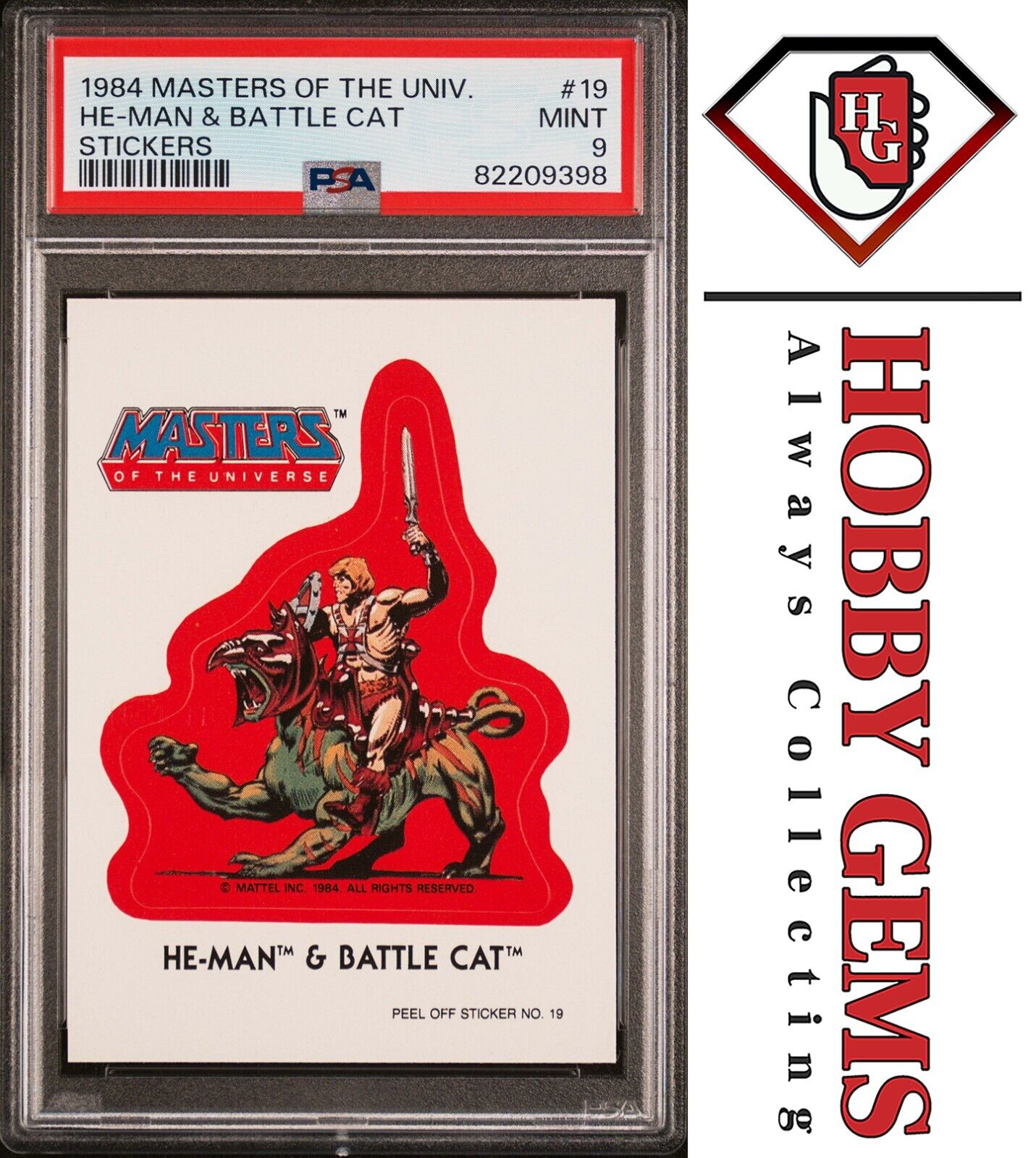 HE-MAN & BATTLE CAT PSA 9 1984 Masters of the Universe Sticker #19 Red Back C3