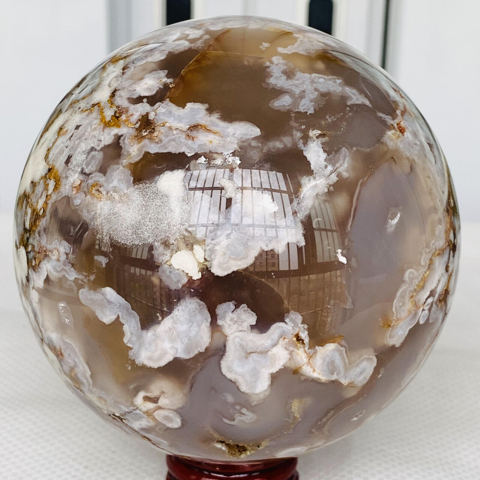 1740g Natural Cherry Blossom Agate Sphere Quartz Crystal Ball Healing Gem