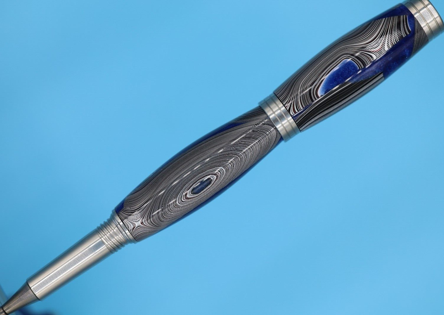 US Made Stainless Rollerball Pen Desire in Blue Epoxy Resin with Genuine Fordite