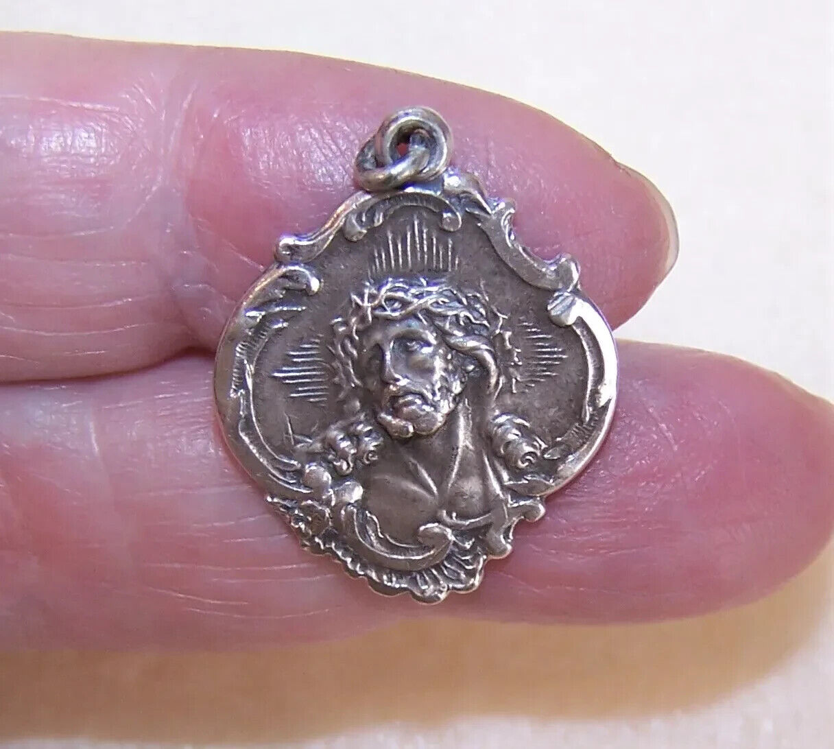 HMH Religious Sterling Silver Medal Pendant or Charm- Jesus Crowned with Thorns