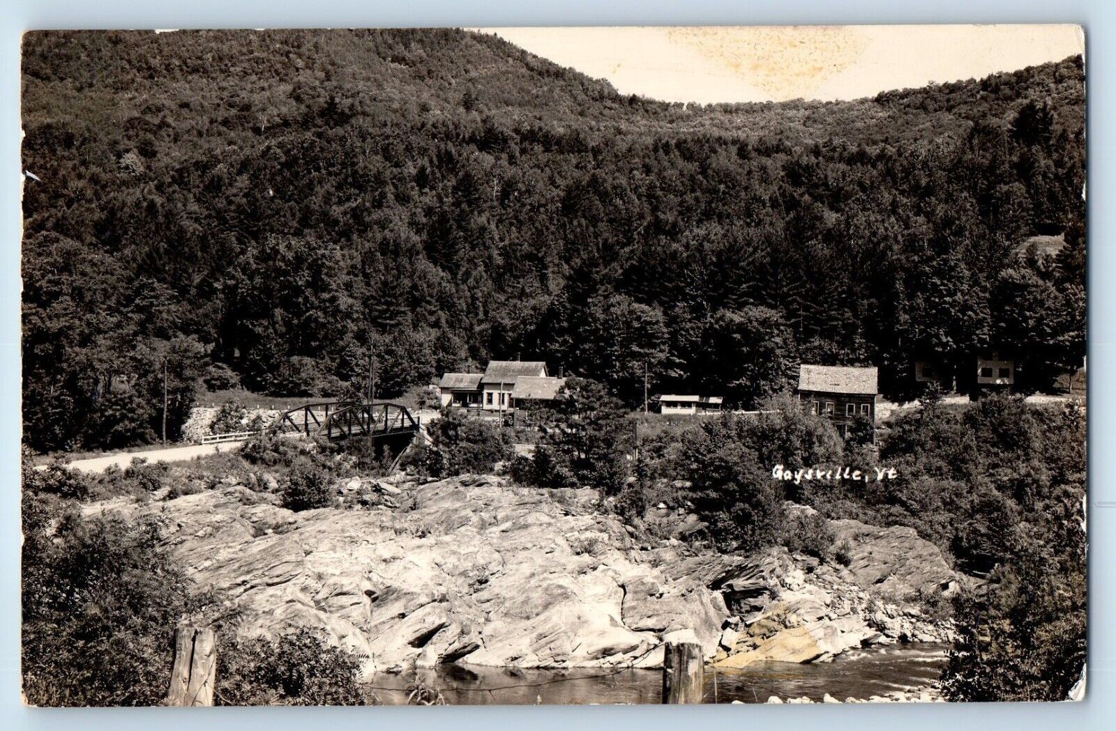 Gaysville Vermont VT Postcard RPPC Photo Bridge River And Mountain Scene c1930s