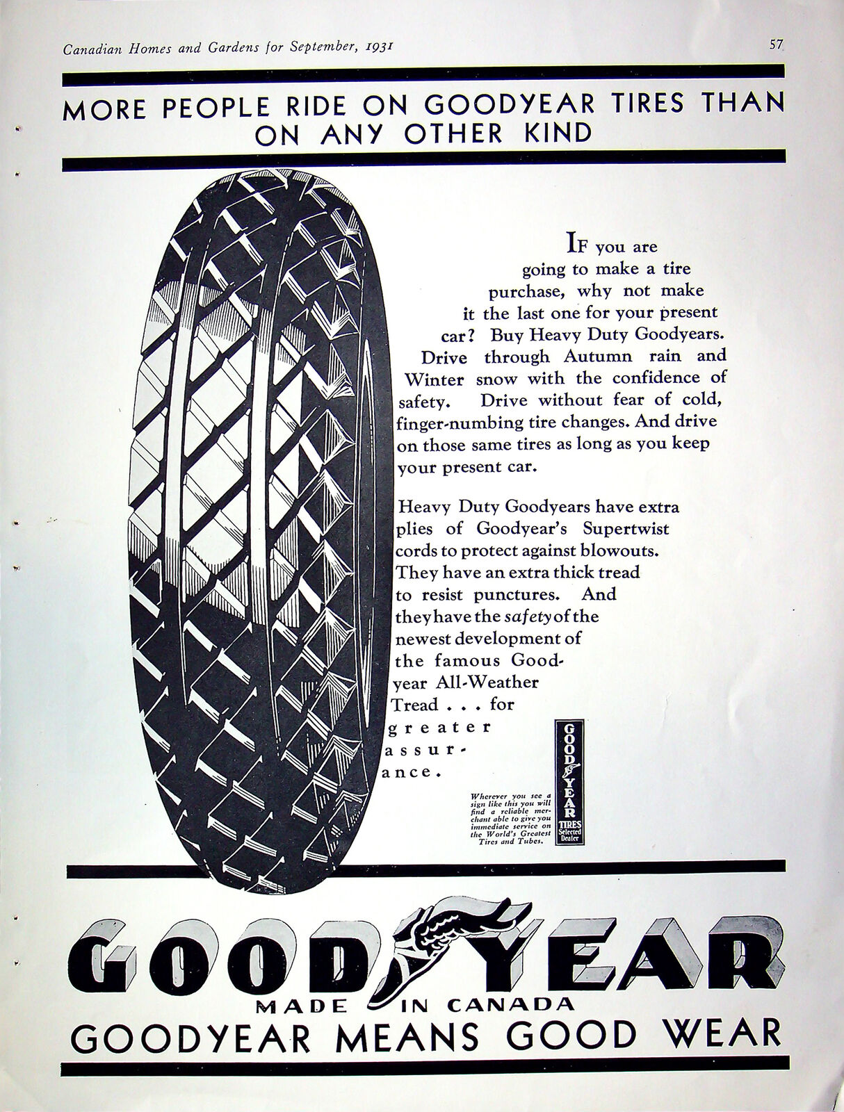 1931 Goodyear Tires Print Ad Heavy Duty Goodyear Means Good Wear 12\