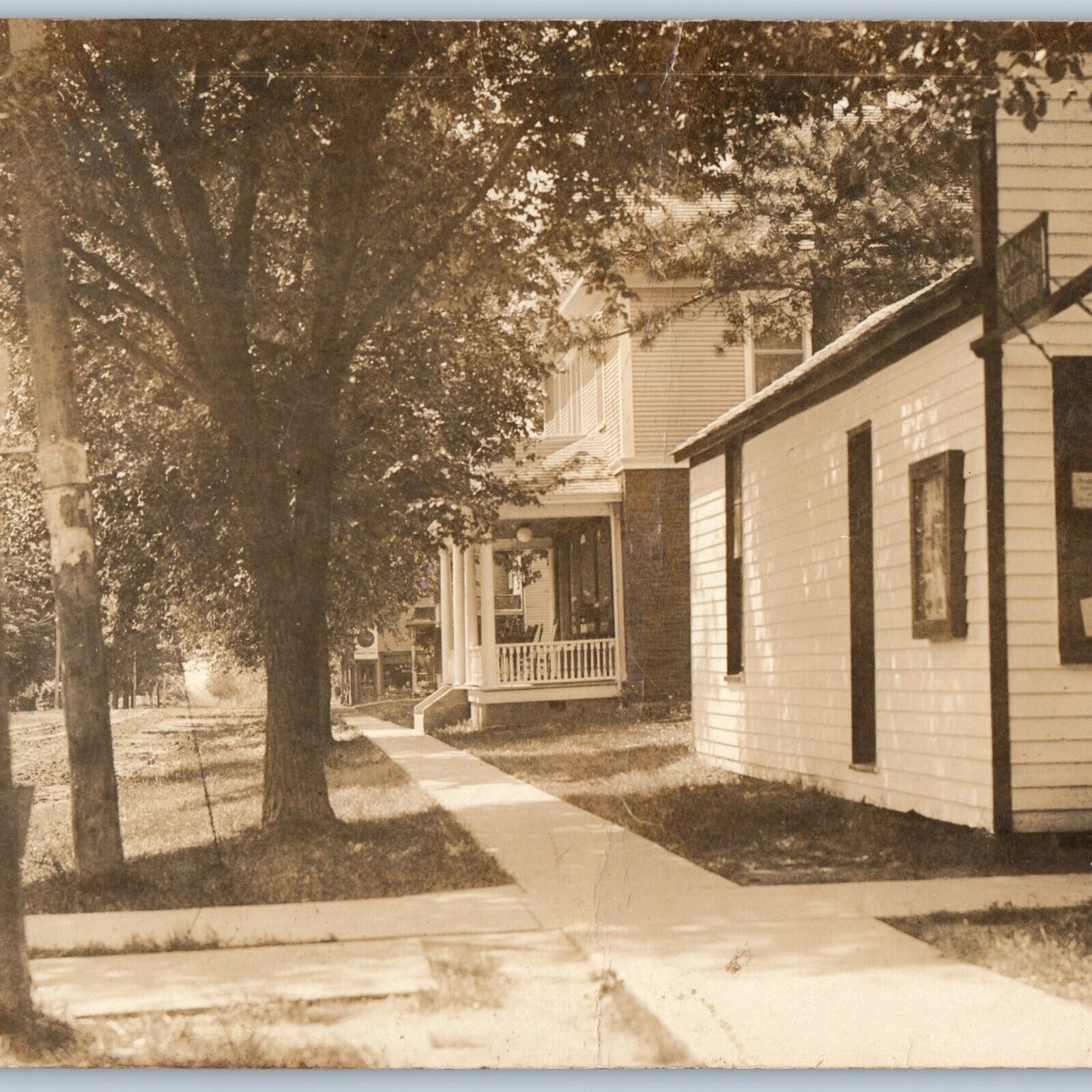 c1910s Small Town Street View RPPC Sidewalk Store Shop House Real Photo PC A193
