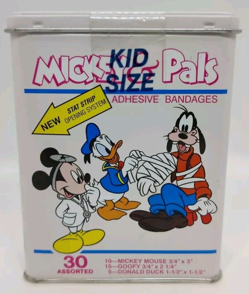 Vintage Mickey Mouse & Pals Printed Bandages Tin - Disney First Aid Band