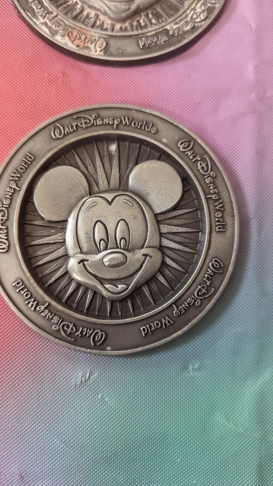 Disney Mickey Mouse 4 Piece Metal Coaster Set. Pewter/Silver?