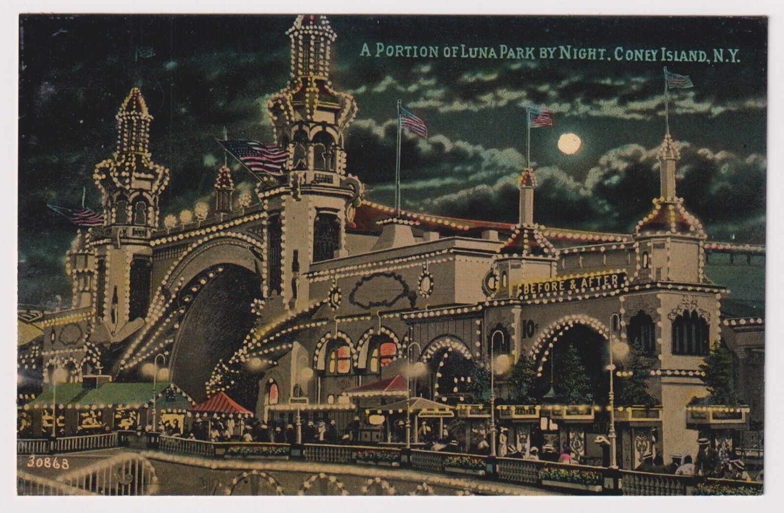 Postcard c1907, Luna Park By Night Coney Island, NY