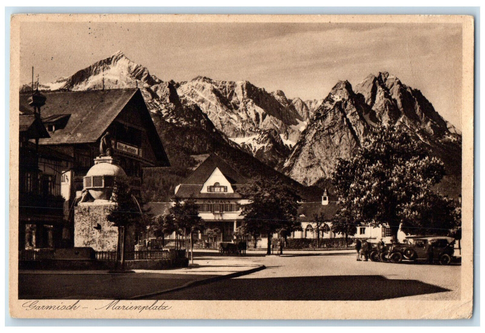c1940\'s Rocky Mountain Buildings Garmisch-Marienplatz Germany Postcard