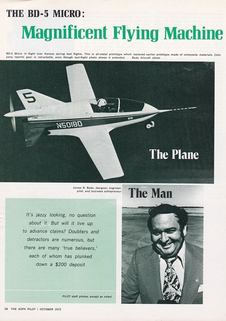 1972 BEDE BD-5 Aircraft Report 6/7/2024u