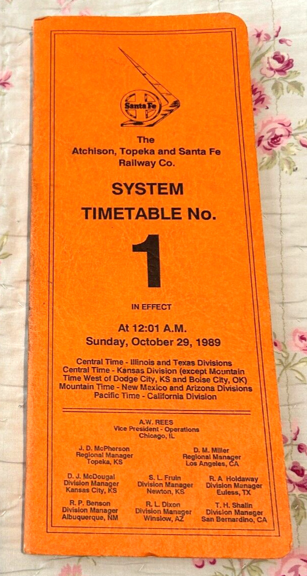 Atchison Topeka and Santa Fe Railway System Timetable No. 1, OCTOBER 29, 1989