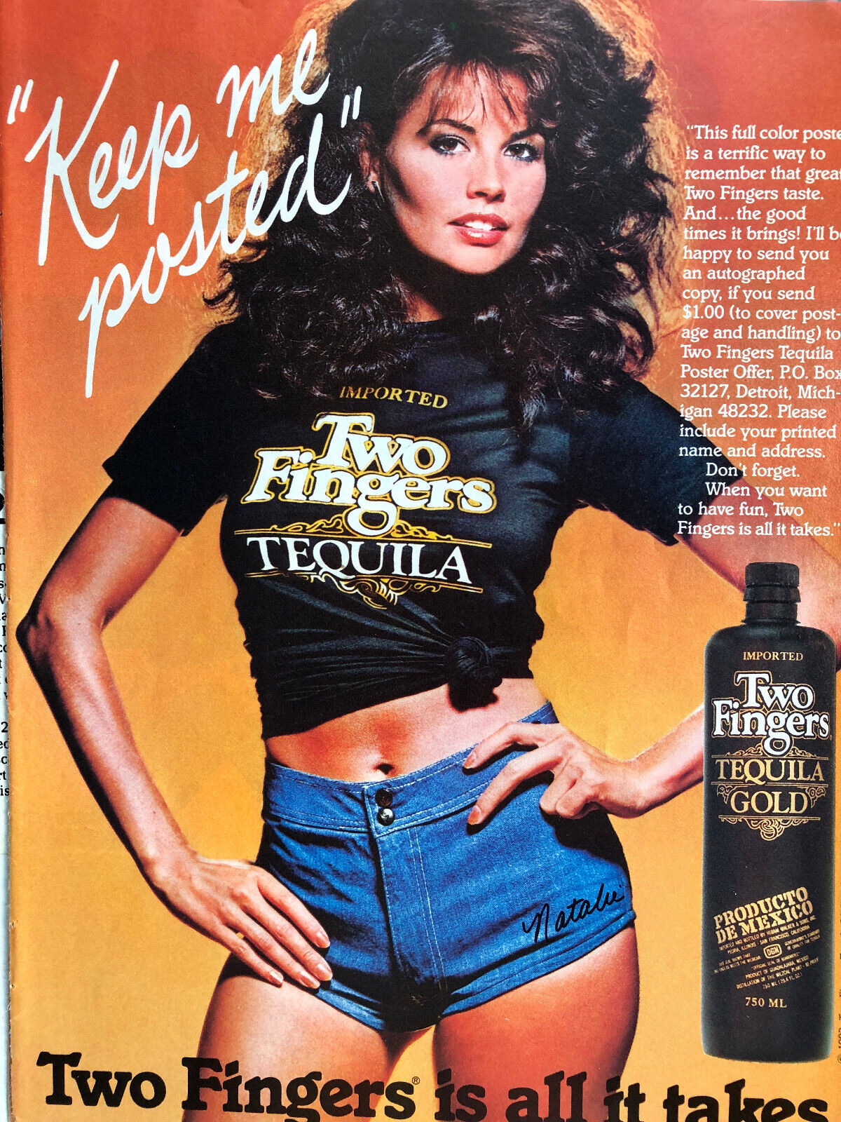 Vintage 1982 Sexy Two Fingers Tequila original ad SM042