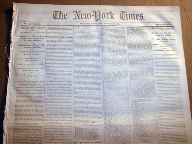 Original 160 yr old NEW YORK TIMES Civil War newspaper dated between 1861 & 1865