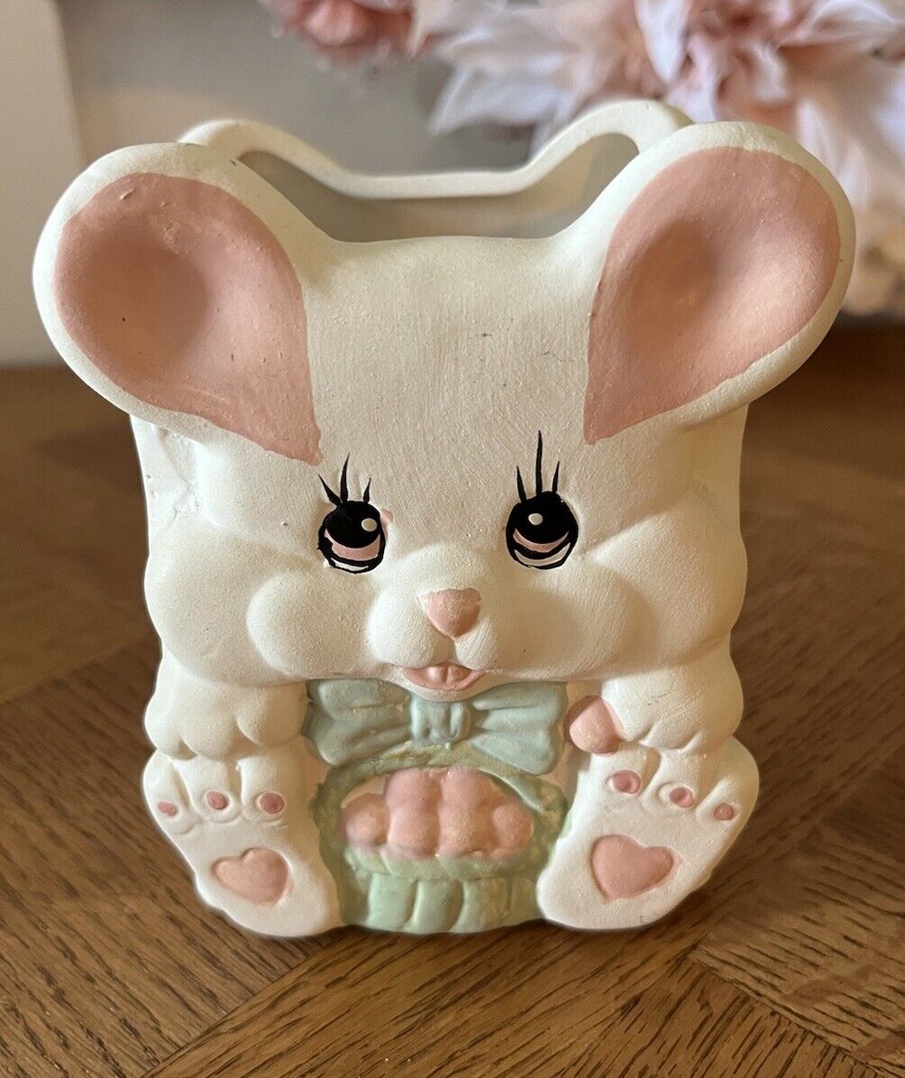 Hermitage Pottery Easter Bunny Kitschy Polystone Planter Hand Painted