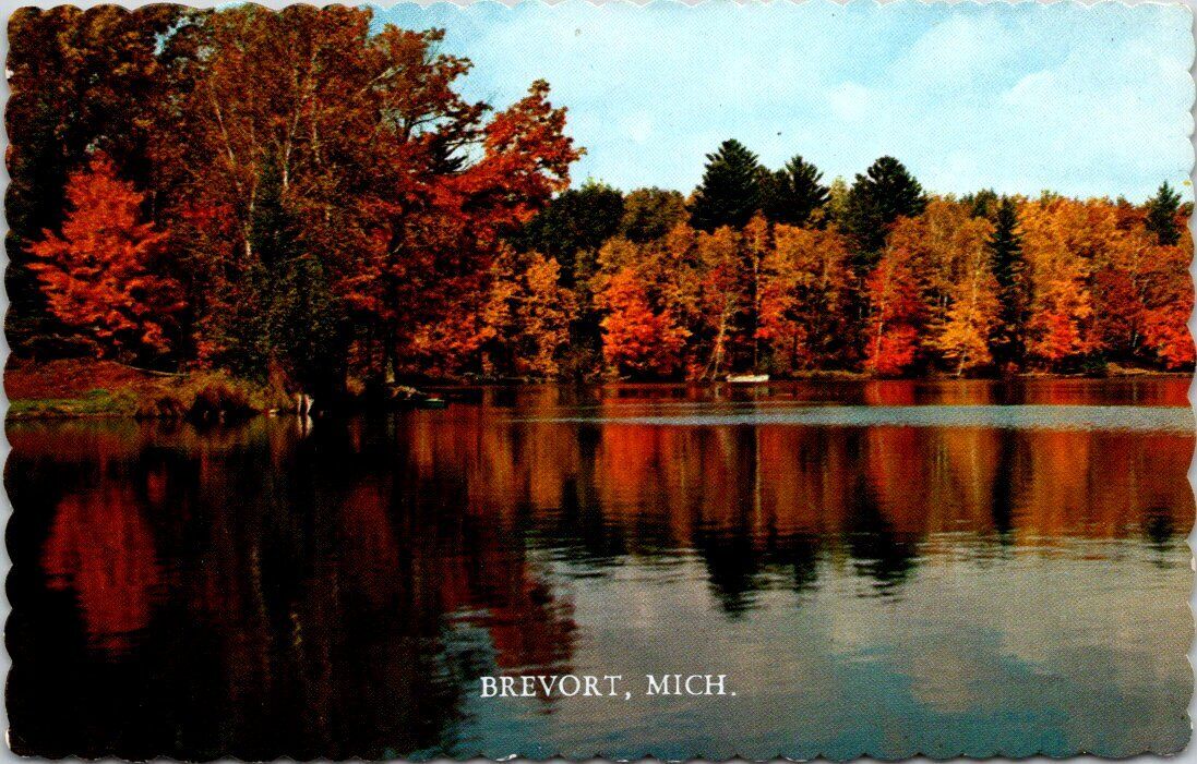1974 Colorful Rainbow of Reflections on Lake Brevort Michigan Vintage Postcard
