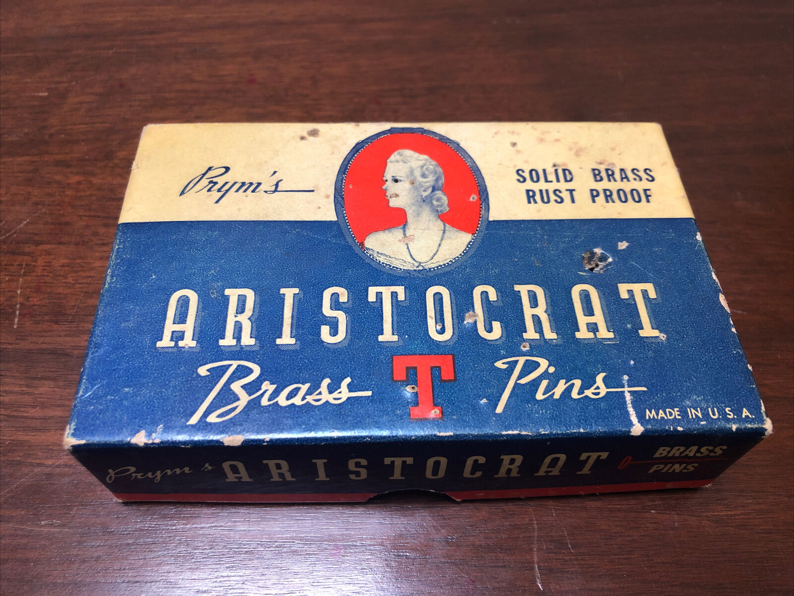 Vintage Prym’s Aristocrat Brass T Pins No. 24 with box